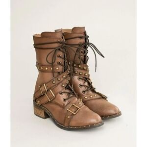 Rory Leather Combat Boot in Brown NWOT